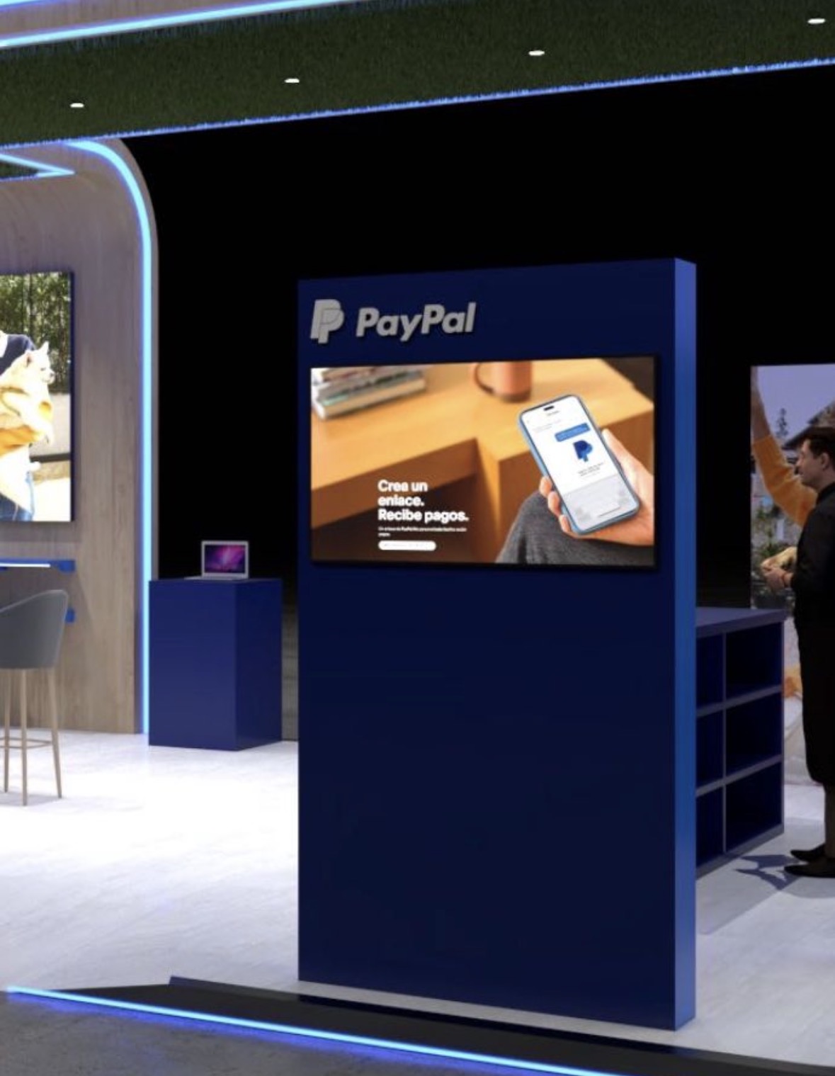 Stand corporativo con pantallas conectadas